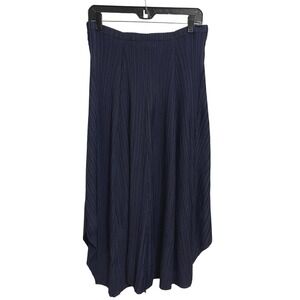 Alquema Pleated Crinkle Skirt Navy Asymmetrical Hem Lagenlook Size 2 (12-14)